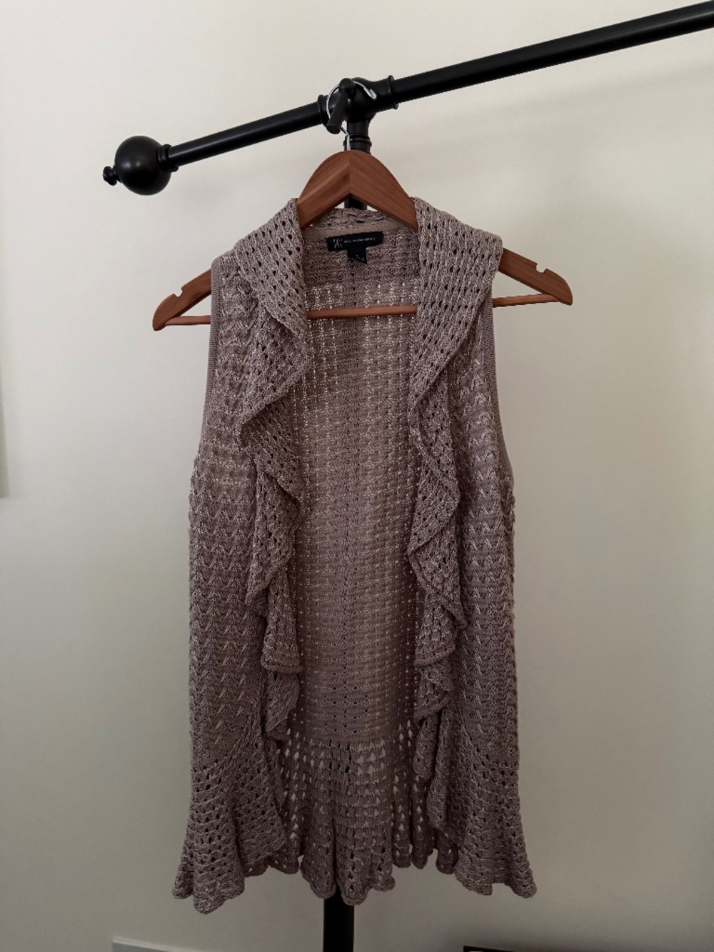 INC International Concepts Open Front Crochet Ruffle Vest